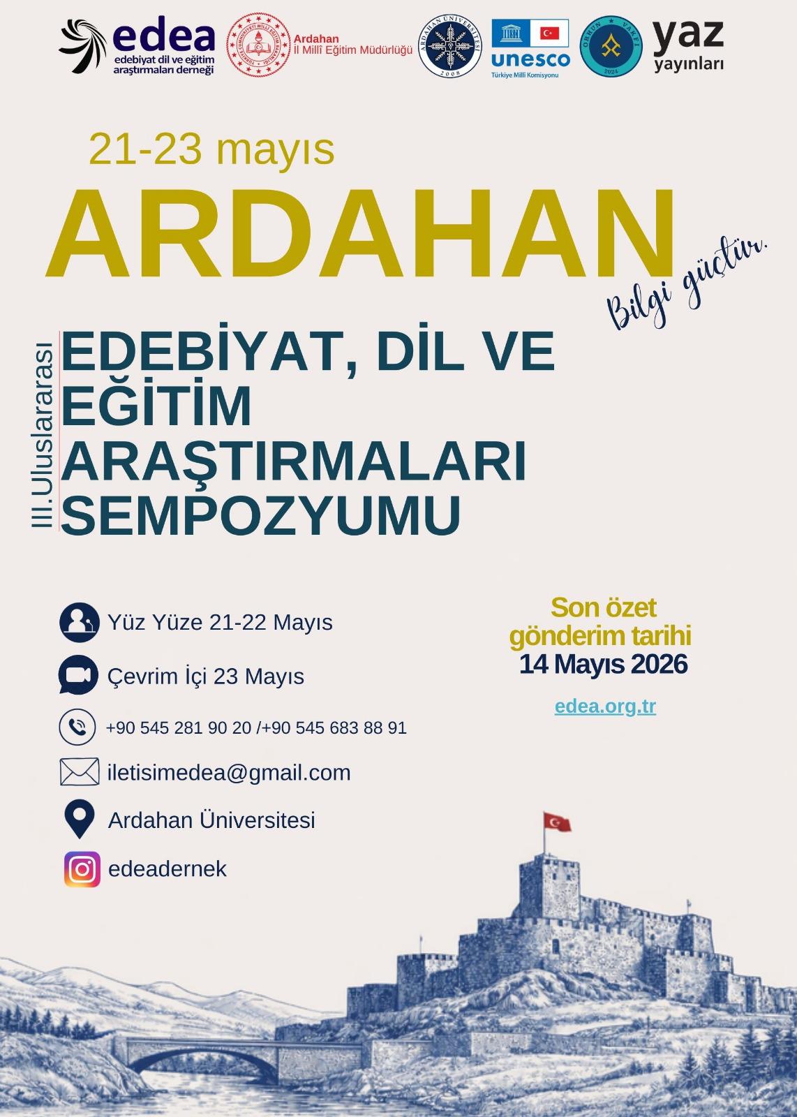 III. Uluslararası Edebiyat, Dil ve Eğitim Araştırmaları Sempozyumu Ardahan’da Gerçekleştirilecek